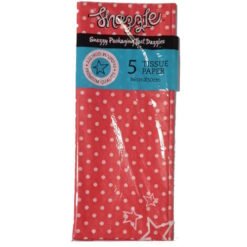 Pack of five pink tissue papers with white polka dots and star accents, labeled 5 tissue paper (60 cm x 50 cm) for gift wrapping.