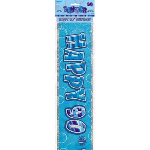 Blue Glitz 90th Birthday Foil Banner
