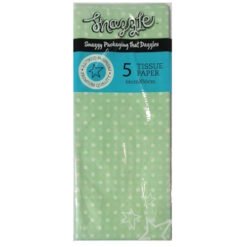 Pack of 5 green tissue papers with white polka dots and star designs, 56cm x 50cm each, in plastic wrap.