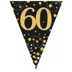 Sparkling Fizz 60th Black & Gold Happy Birthday Flag Bunting