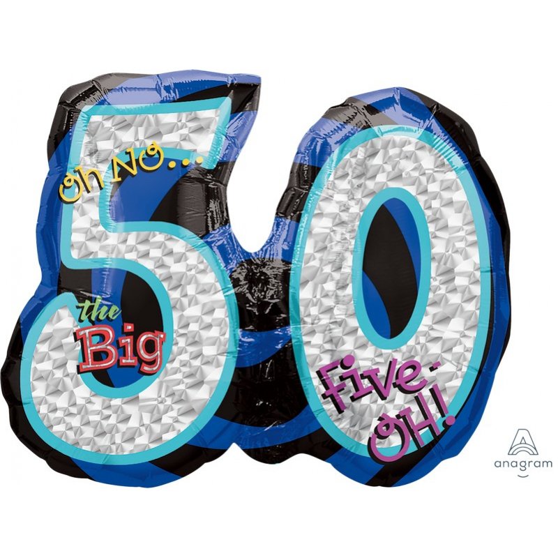 50th Birthday SuperShape Holographic Oh No! Foil Balloon