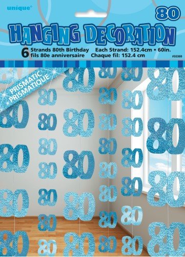 Blue Glitz 80th Birthday Hanging String Decorations