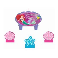 Mermaid 'Happy Birthday' sign with a purple board, flanked by two pink shells and a central blue starfish cutout.