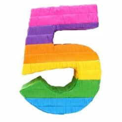 Rainbow-colored number 5 made of stacked tissue strips, symbolizing celebration or Pride.