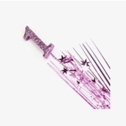 Glittery purple dagger with a trail of stars, set against a white background.