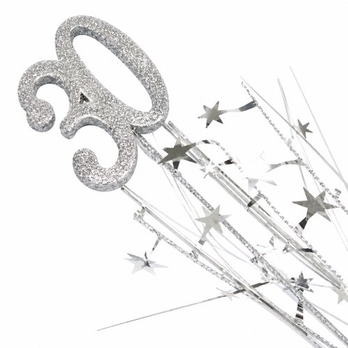 Glittery silver key-shaped wand with star confetti spray, a festive decorative accessory