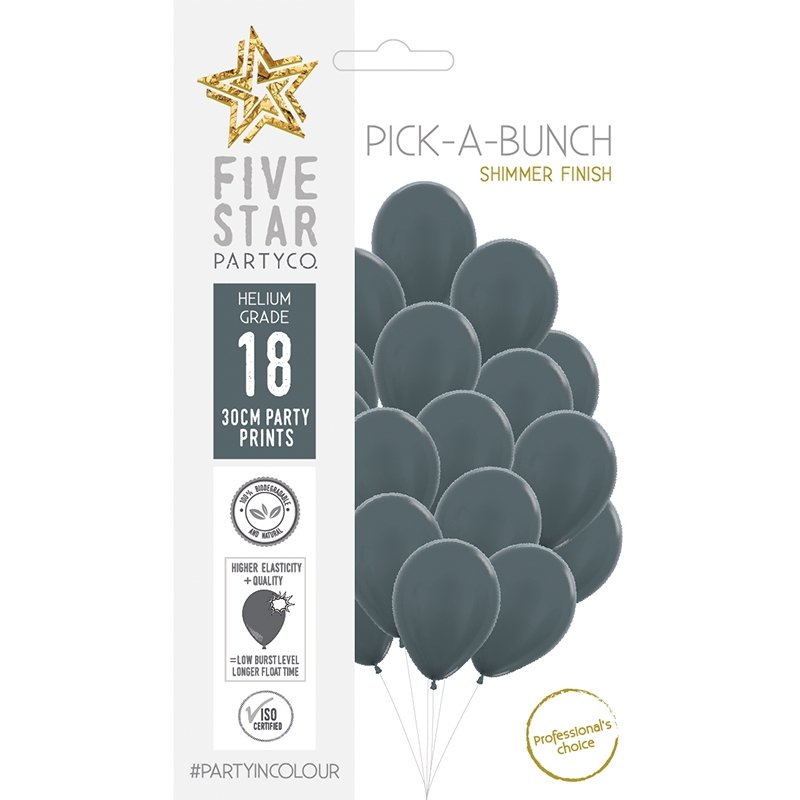 Shimmer Graphite Latex Balloons 30cm 18 Pack