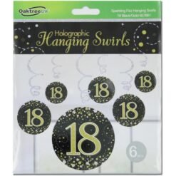18th Black/Gold Sparkling Fizz Hanging Swirl