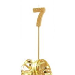 Gold Glitter Long Stick Candle Number 7