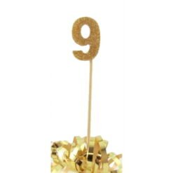 Gold Glitter Long Stick Candle Number 9