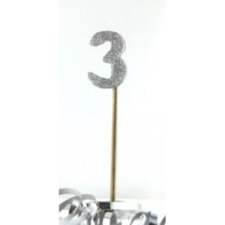Silver Glitter Long Stick Candle Number 3