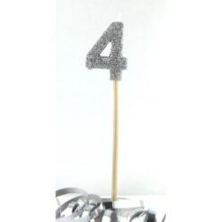 Silver Glitter Long Stick Candle Number 4