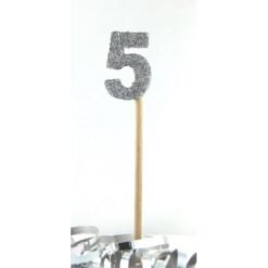 Silver Glitter Long Stick Candle Number 5