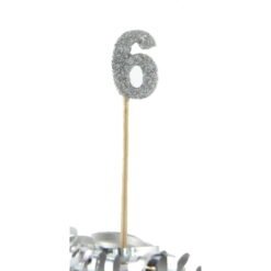 Silver Glitter Long Stick Candle Number 6