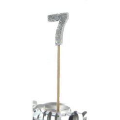 Silver Glitter Long Stick Candle Number 7