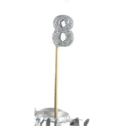 Silver Glitter Long Stick Candle Number 8