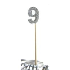Silver Glitter Long Stick Candle Number 9