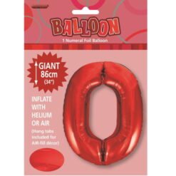 Red Numeral 0 Foil Balloon 86cm