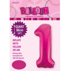 Hot Pink Numeral 1 Foil Balloon 86cm