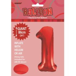 Red Numeral 1 Foil Balloon 86cm
