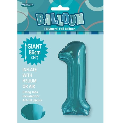 Teal Numeral 1 Foil Balloon 86cm
