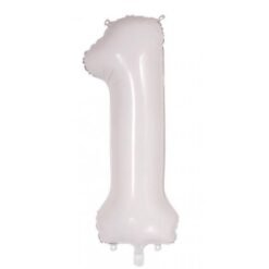 White Numeral 1 Foil Balloon 86cm
