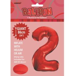 Red Numeral 2 Foil Balloon 86cm