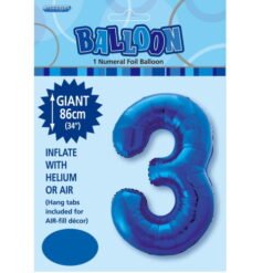 Royal Blue Numeral 3 Foil Balloon - 86cm