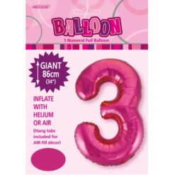 Hot Pink Numeral 3 Foil Balloon 86cm
