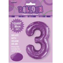 Purple Numeral 3 Foil Balloon 86cm