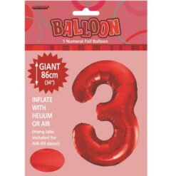 Red Numeral 3 Foil Balloon 86cm