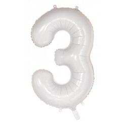 White Numeral 3 Foil Balloon 86cm