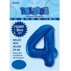 Royal Blue Numeral 4 Foil Balloon - 86cm
