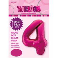Hot Pink Numeral 4 Foil Balloon 86cm