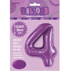 Purple Numeral 4 Foil Balloon 86cm