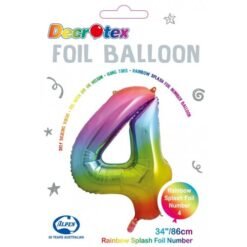 Rainbow Numeral 4 Foil Balloon 86cm