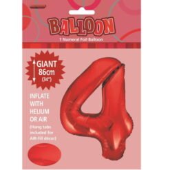 Red Numeral 4 Foil Balloon 86cm