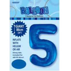 Royal Blue Numeral 5 Foil Balloon - 86cm