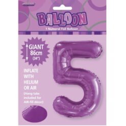 Purple Numeral 5 Foil Balloon 86cm