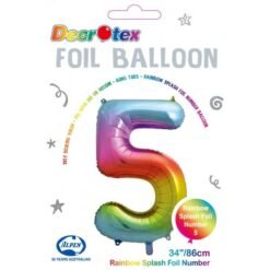 Rainbow Numeral 5 Foil Balloon 86cm