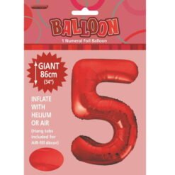 Red Numeral 5 Foil Balloon 86cm