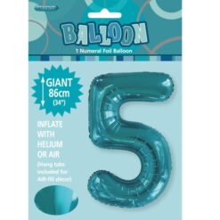 Teal Numeral 5 Foil Balloon 86cm