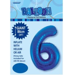 Royal Blue Numeral 6 Foil Balloon - 86cm