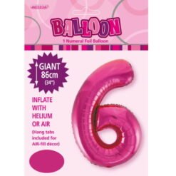 Hot Pink Numeral 6 Foil Balloon 86cm