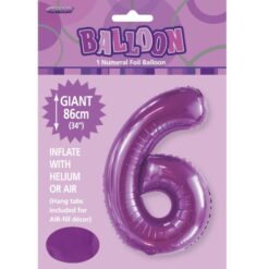 Purple Numeral 6 Foil Balloon 86cm