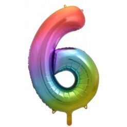 Alternative view of Rainbow Numeral 6 Foil Balloon 86cm