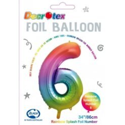 Rainbow Numeral 6 Foil Balloon 86cm