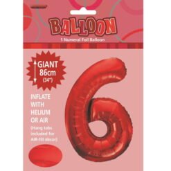 Red Numeral 6 Foil Balloon 86cm