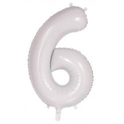 White Numeral 6 Foil Balloon 86cm