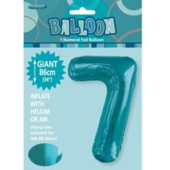 Teal Numeral 7 Foil Balloon 86cm